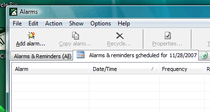 You can easily add a new alarm for a specific day. Suppose you want to add a new alarm to run on 28th of November. Hover the mouse over 28th. You will see that no alarms are scheduled for this day yet.