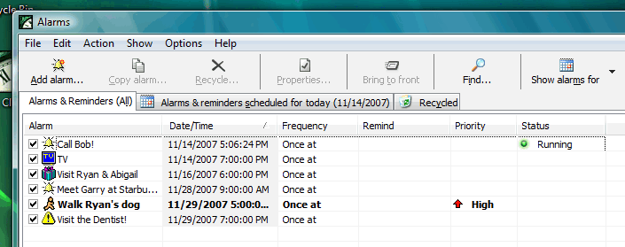 You can review and manage all 1st Clock alarms with the Alarm List window. Select 
