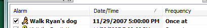 High and Low priority alarms can be easily distinguished in the alarm list and in the clock tooltip. High priority alarms are displayed in bold, Low priority alarms are displayed with blue color.