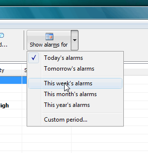 To see the alarms scheduled for a specific period use the 